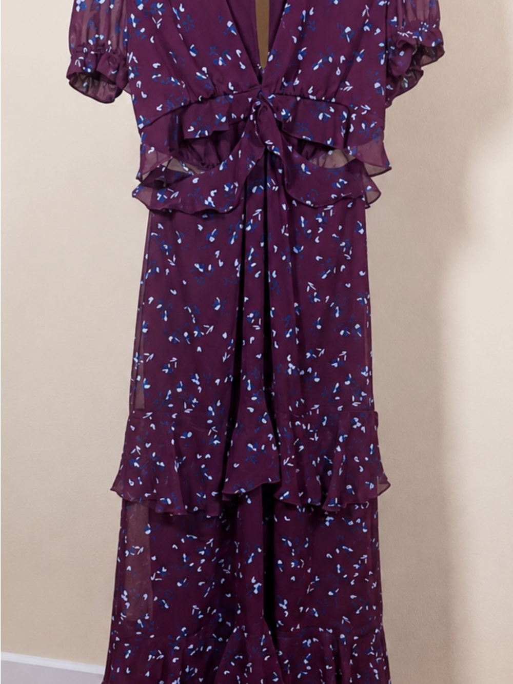 WAYF Women's Burgundy/Wine Floral Tiered Maxi Dress, size Large (fits like Med) - Picture 2 of 3